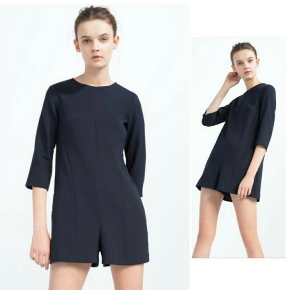 NWT Zara Navy 3/4 Sleeve Romper